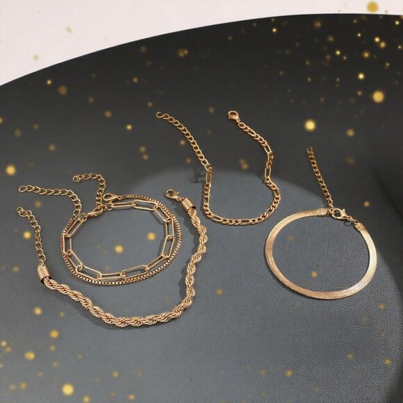 Gold Bracelet for Women 14K Plated Dainty Stackable Chain Bracelet Gold Set Gift - Picture 3 of 6